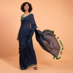 Blue Green Solid Cotton Blend Saree